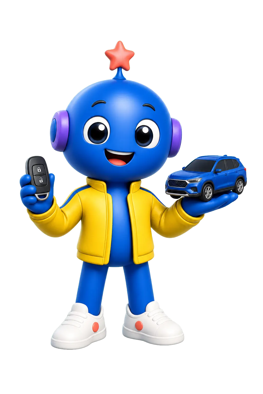 Qiu como asesor automotriz, con llave y una SUV